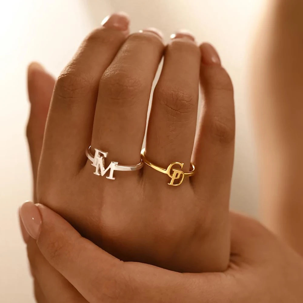 ❤️ Personalisierter offener Ring mit doppelten Initialen aus Edelstahl – Individueller Damen- & Partnerring