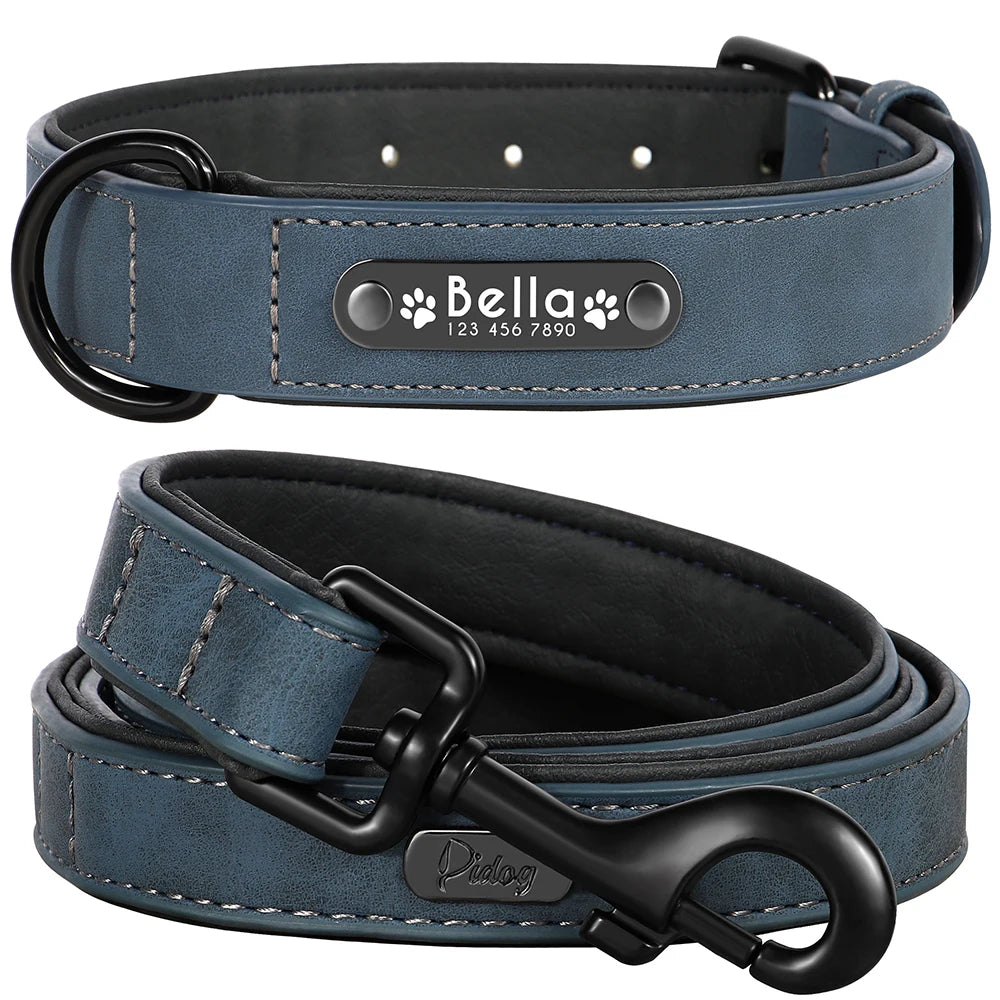 🐶 Personalisiertes Leder-Hundehalsband mit Leine – Halsband & Führleine im Set