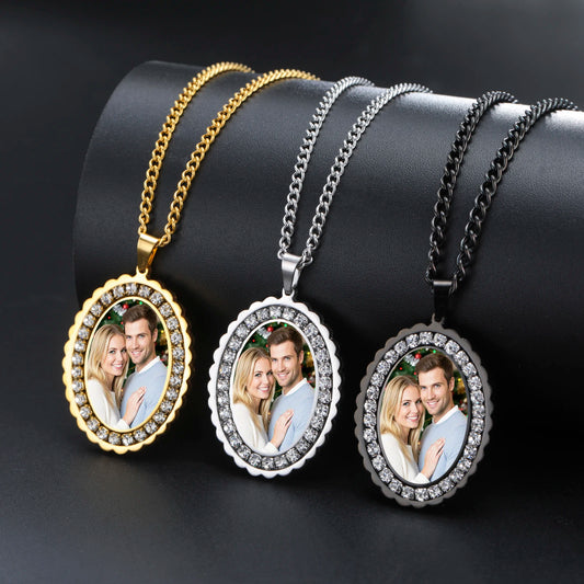 Personalisierte Halskette mit Foto 💕 Individueller Foto-Anhänger aus Edelstahl in Gold, Silber oder Schwarz