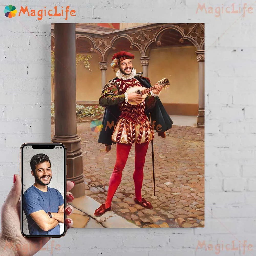 ✨ Personalisiertes Männer König & Prinz Portrait Poster – Vintage Leinwand Wandkunst