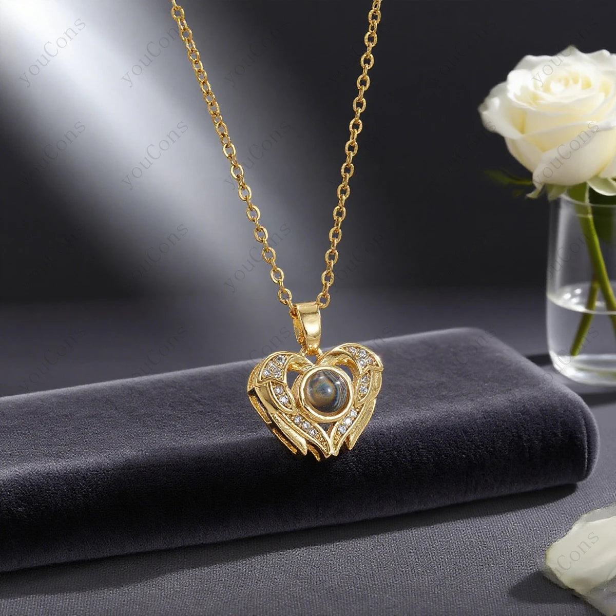 ❤️ Personalisierte Foto Projektions Halskette mit eigenem Bild – Edelstahl Kette für Damen in verschiedenen Designs
