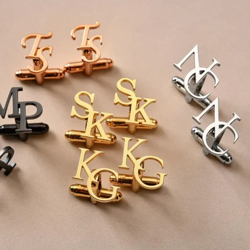 💎 Personalisierte Manschettenknöpfe mit Initialen (2er Set) – 👔 Edelstahl Manschettenknöpfe für Bräutigam & Trauzeugen – 🎁 Elegantes Geschenk für Männer