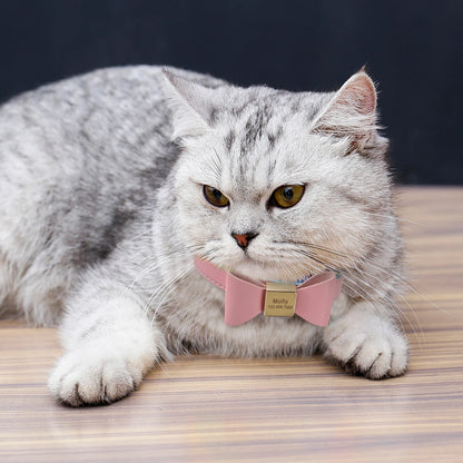 🎀 Personalisiertes Hundehalsband aus PU-Leder mit Schleife & Namensgravur