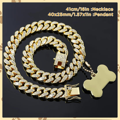 🐾 Personalisiertes Hundehalsband aus Edelstahl mit kubanischem Gliederdesign – 16 Zoll