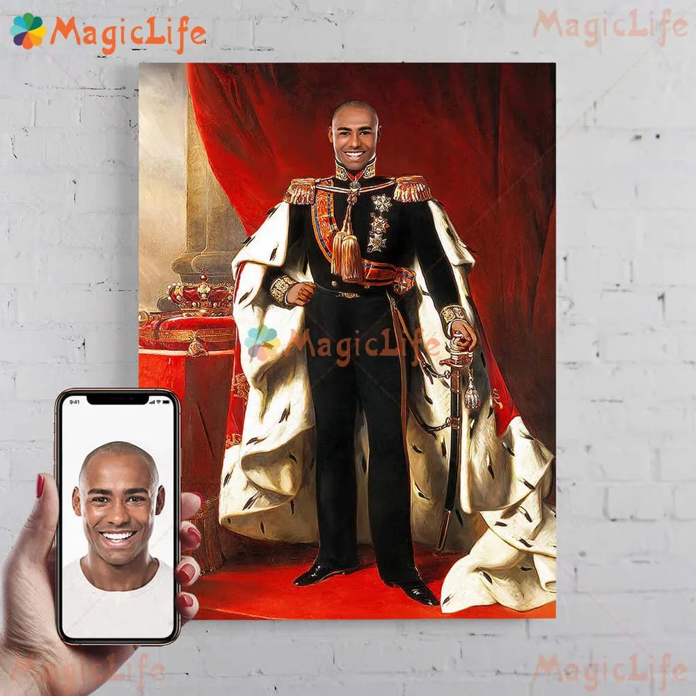 ✨ Personalisiertes Männer König & Prinz Portrait Poster – Vintage Leinwand Wandkunst