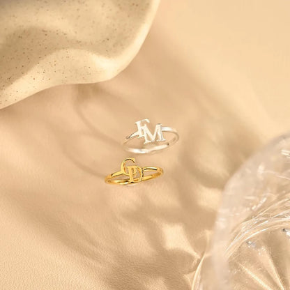 ❤️ Personalisierter offener Ring mit doppelten Initialen aus Edelstahl – Individueller Damen- & Partnerring