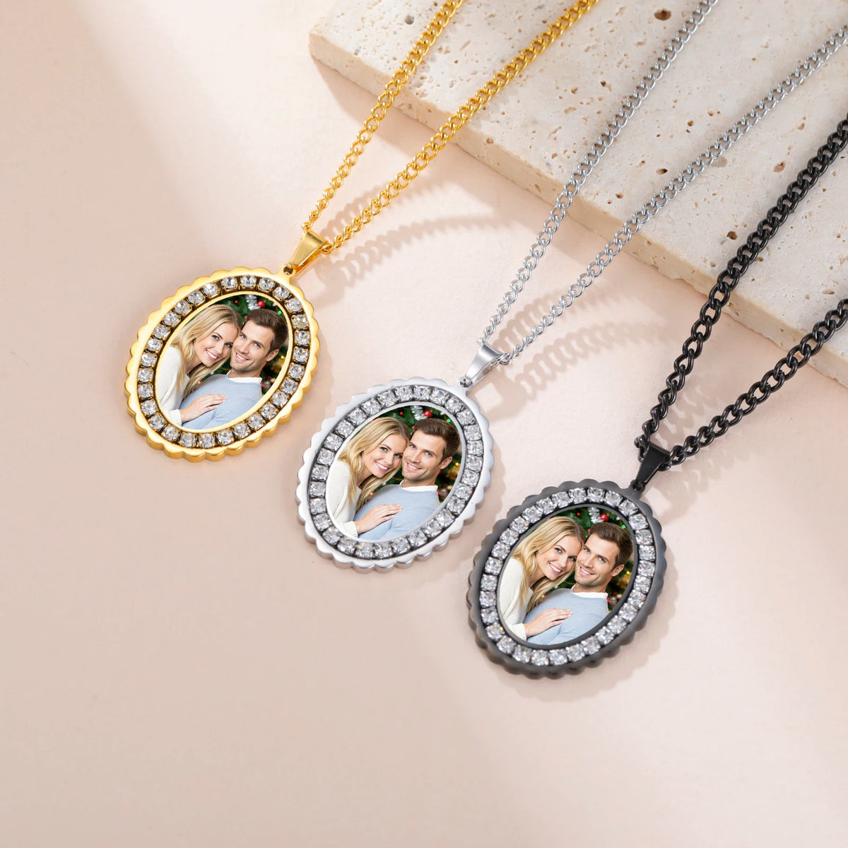 Personalisierte Halskette mit Foto 💕 Individueller Foto-Anhänger aus Edelstahl in Gold, Silber oder Schwarz