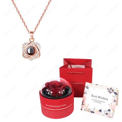 ❤️ Personalisierte Foto Projektions Halskette mit eigenem Bild – Edelstahl Halskette mit luxuriöser roter Rosen Geschenkbox für Damen