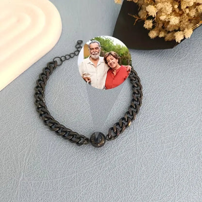 ❤️ Personalisiertes Foto-Projektionsarmband mit kubanischer Edelstahlkette – Individuelles Herrenarmband mit Bild