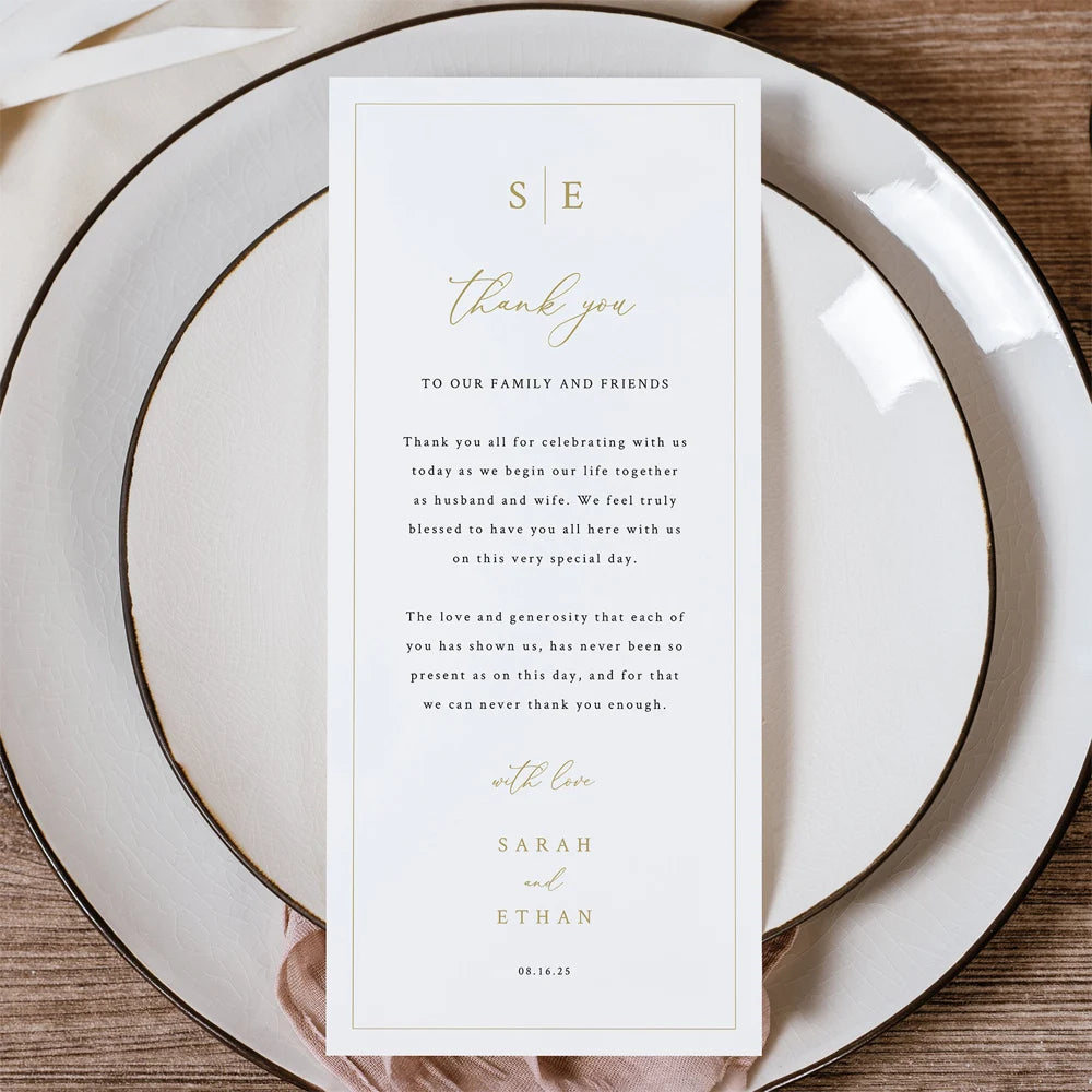 ✨ Personalisierte, minimalistische Dankes-Tischkarte – Elegante Hochzeit & Party