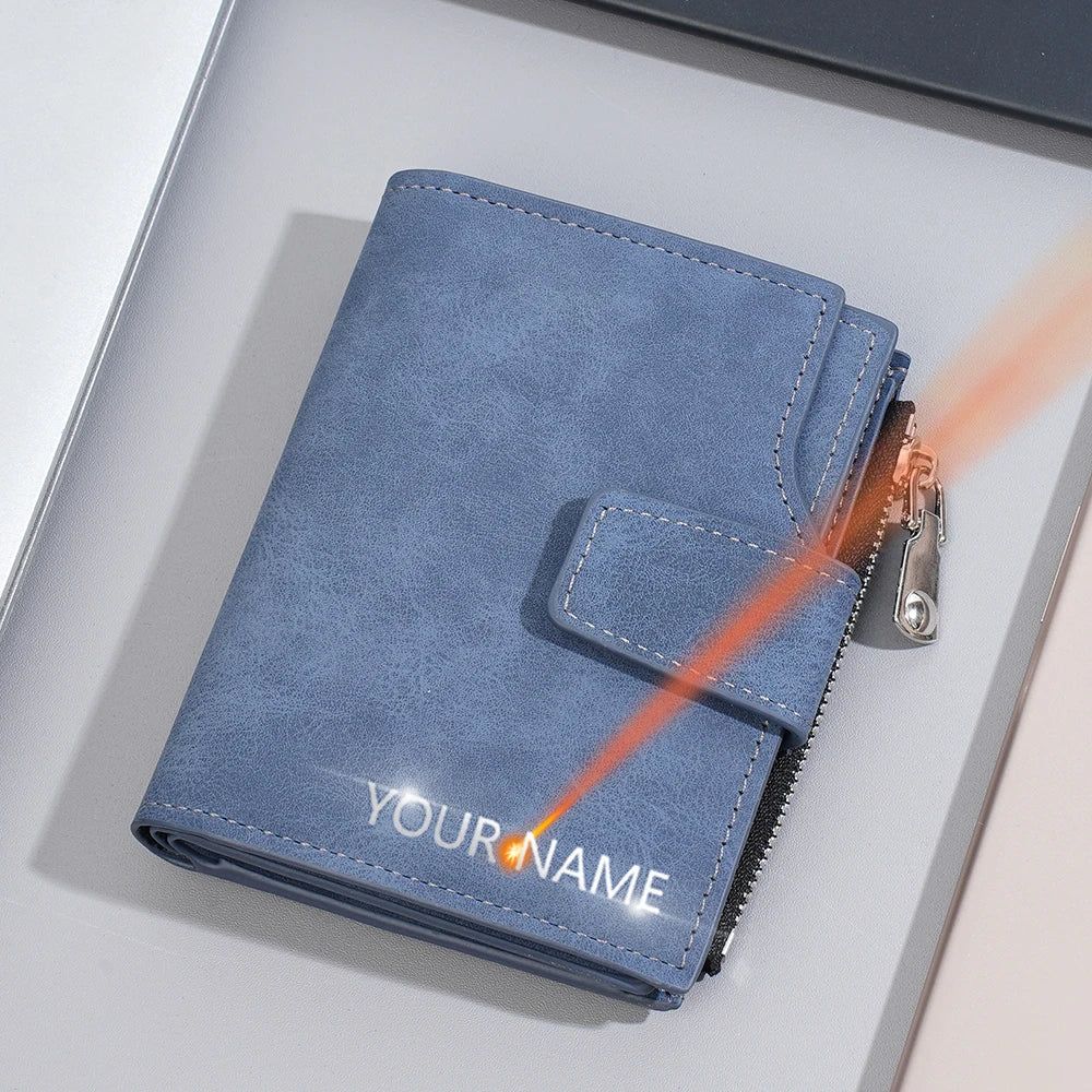 Personalisierte Herren-Geldbörse aus Kunstleder mit Namensgravur, Münzfach und Kartenfächern