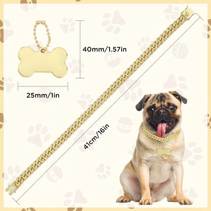 🐾 Personalisiertes Hundehalsband aus Edelstahl mit kubanischem Gliederdesign – 16 Zoll