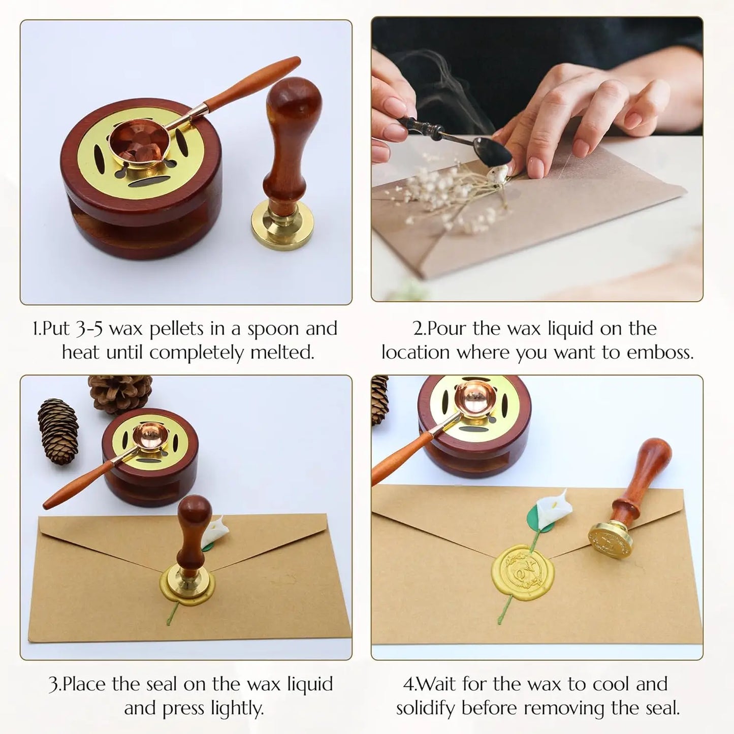🕯️ Personalisierter Wachssiegel Stempel Set mit Holzgriff – 💍 Individueller Logo & Initialen Siegelstempel für Hochzeitseinladung – ✨ Vintage Wachs Siegel DIY Set