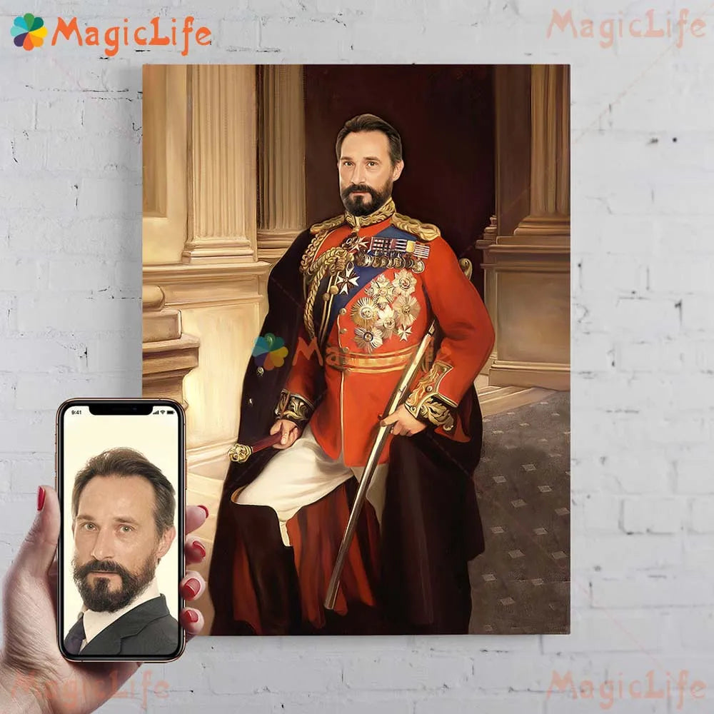 ✨ Personalisiertes Männer König & Prinz Portrait Poster – Vintage Leinwand Wandkunst