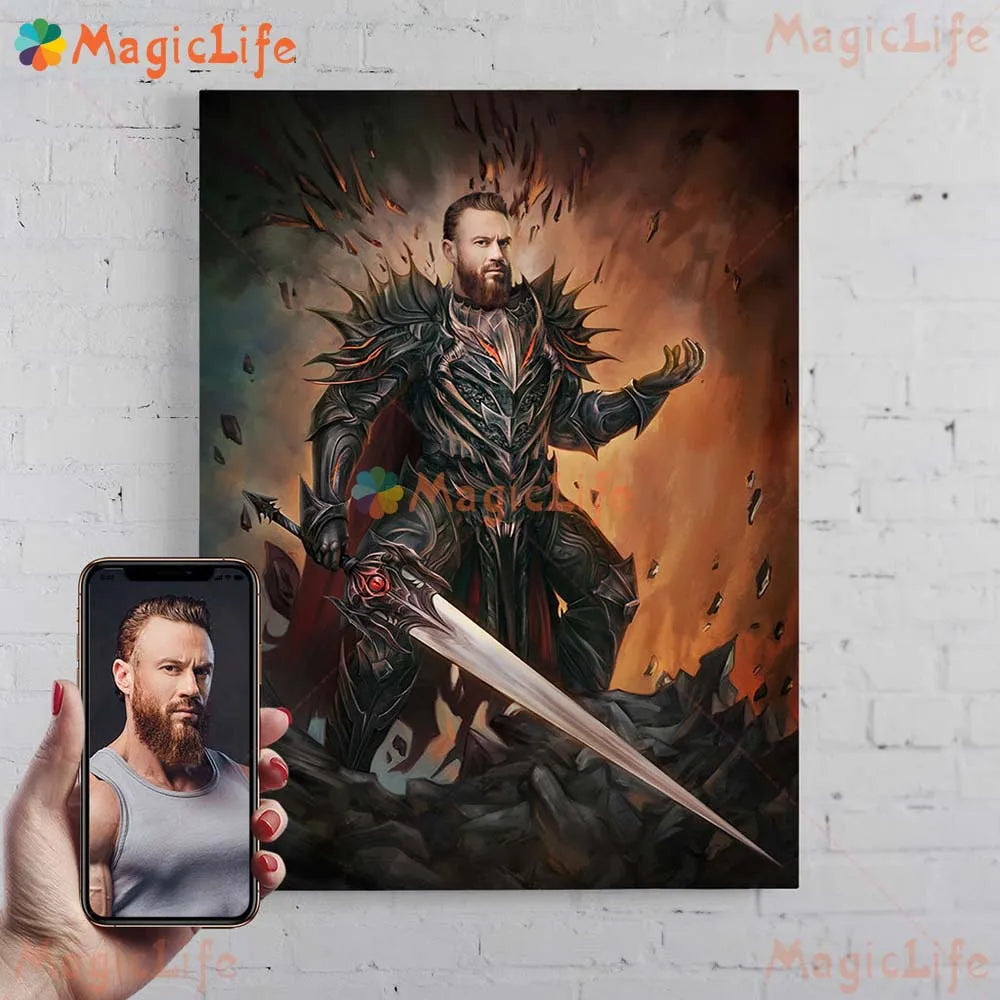 ✨ Personalisiertes Männer König & Prinz Portrait Poster – Vintage Leinwand Wandkunst