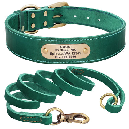 🐶 Personalisiertes Leder-Hundehalsband mit Leine – Echtleder-Set für große Hunde