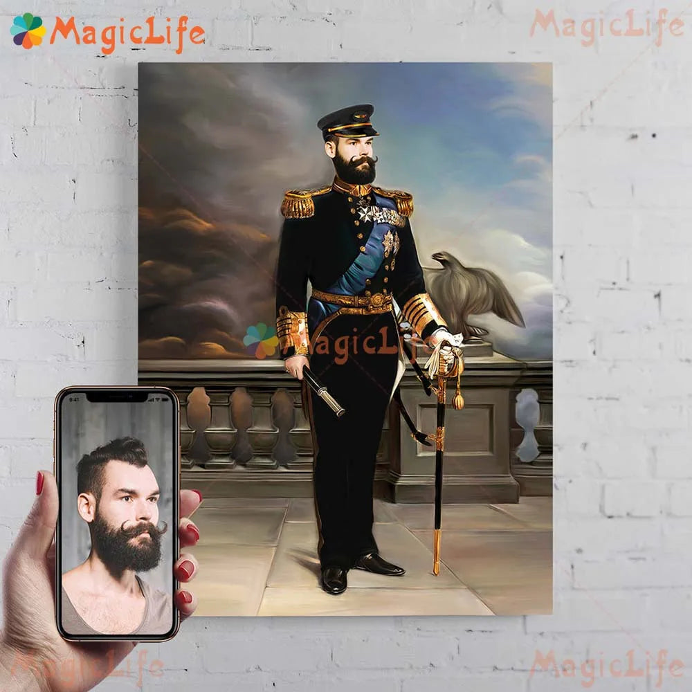 ✨ Personalisiertes Männer König & Prinz Portrait Poster – Vintage Leinwand Wandkunst