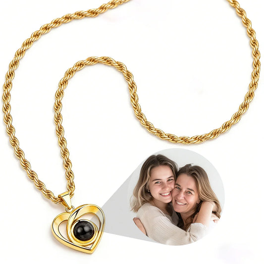 ❤️ Personalisierte Foto Projektions Halskette mit eigenem Bild – Edelstahl Seilkette für Damen