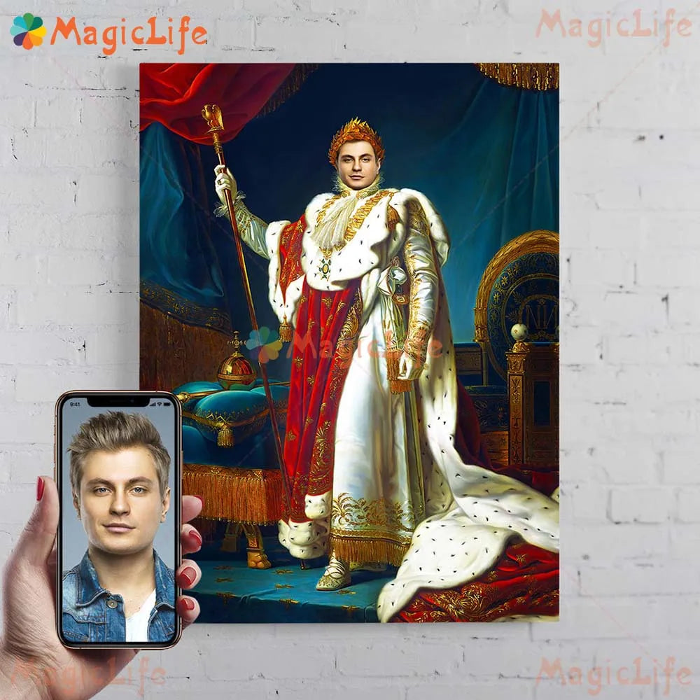 ✨ Personalisiertes Männer König & Prinz Portrait Poster – Vintage Leinwand Wandkunst