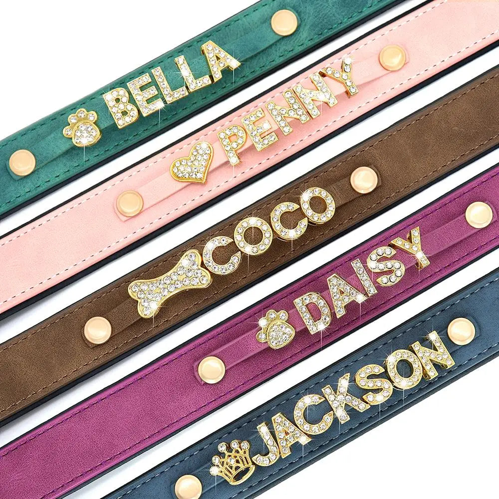 Personalisiertes Leder-Hundehalsband 🐾 Verstellbares Halsband mit Namensanhänger für kleine & mittelgroße Hunde