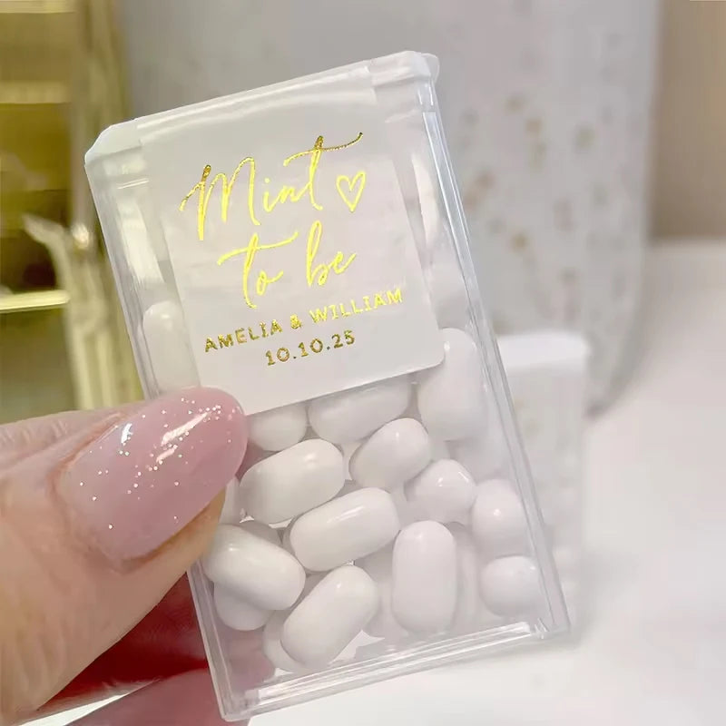 💍 Personalisierte Hochzeits Aufkleber (42 Stück) – 🍬 Mint to Be Sticker für Gastgeschenke – ✨ Individuelle Candy Labels Hochzeit & Verlobung