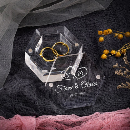 ✨ Personalisierte sechseckige Ringbox – Individuelle Acryl-Ringträgerbox für Verlobung & Hochzeit