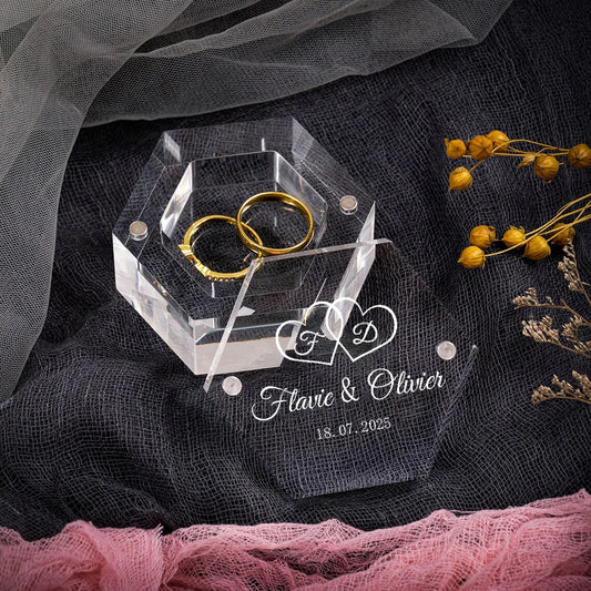 ✨ Personalisierte sechseckige Ringbox – Individuelle Acryl-Ringträgerbox für Verlobung & Hochzeit