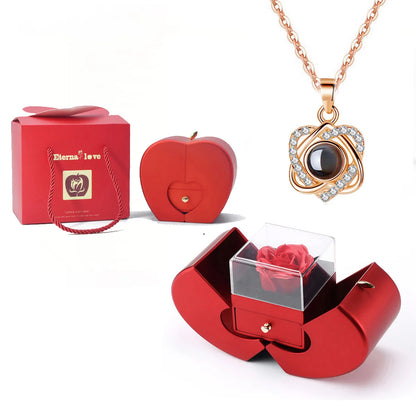 ❤️ Personalisierte Foto Projektions Halskette mit eigenem Bild – Herz Anhänger aus Edelstahl mit Apfelrosen Geschenkbox für Damen & Haustiere