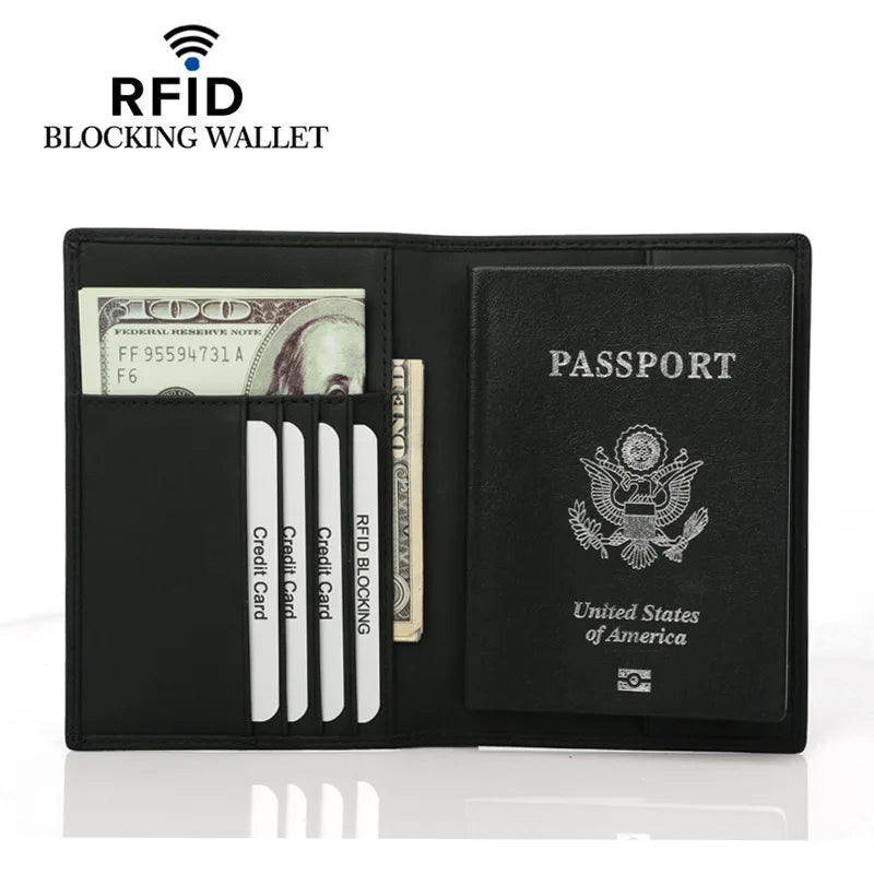 Herren-Geldbörse aus echtem Rindsleder 🖤 RFID Reisepass-Etui mit 4 Kartenfächern