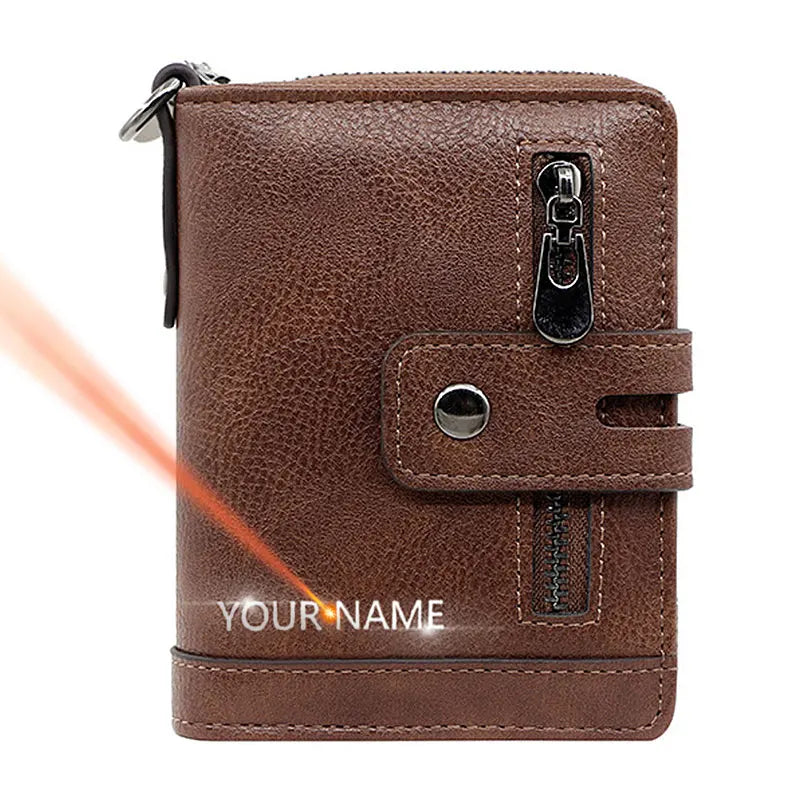Personalisierte Herren-Geldbörse mit Namensgravur 🖤 Vintage Portemonnaie aus Kunstleder mit Münz- & Fotofach