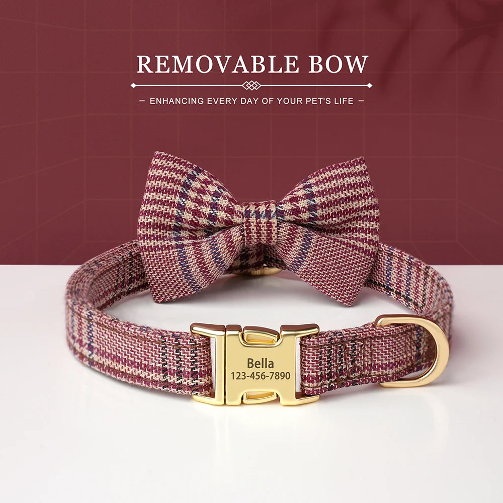 🐶 Personalisiertes Hundehalsband mit Fliege & Gravur – Name + Telefonnummer