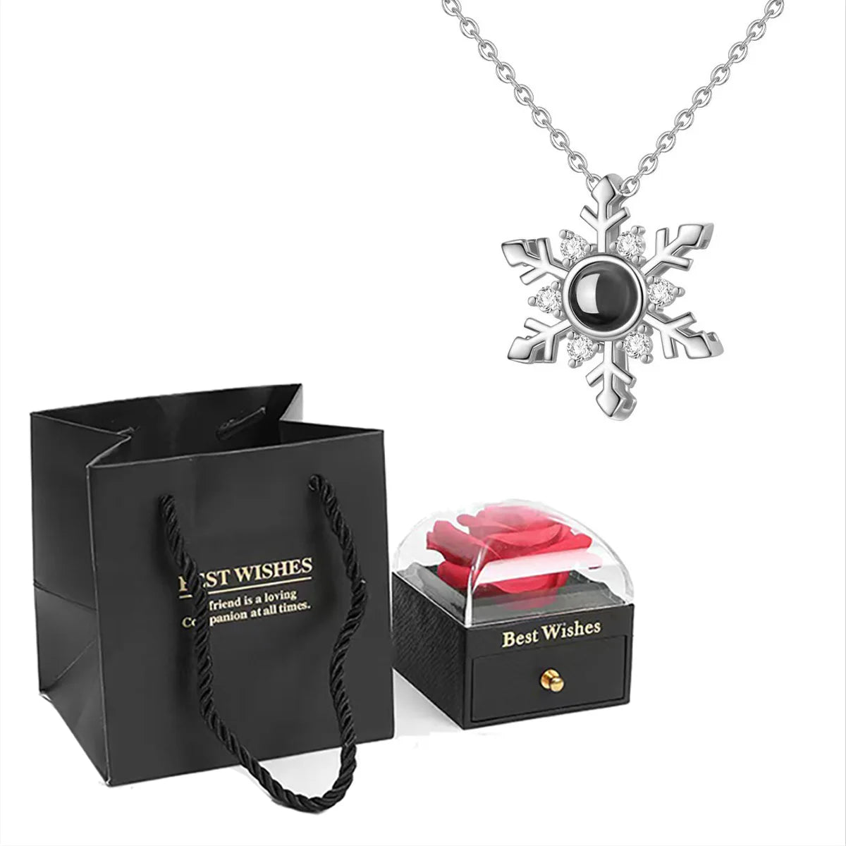 ❤️ Personalisierte Foto Projektions Halskette mit eigenem Bild – Herz Anhänger aus Edelstahl mit schwarzer Rosen Geschenkbox für Damen