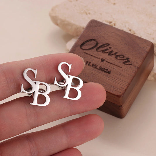 💎 Personalisierte Monogramm Manschettenknöpfe mit Initialen (2er Set) – 👔 Gravierte Edelstahl Manschettenknöpfe für Herren – 🎁 Romantisches Geschenk zum Valentinstag