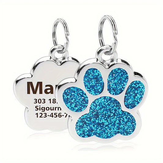 Personalisierte Hundemarke in Silber mit glitzernden blauem Kern Muster