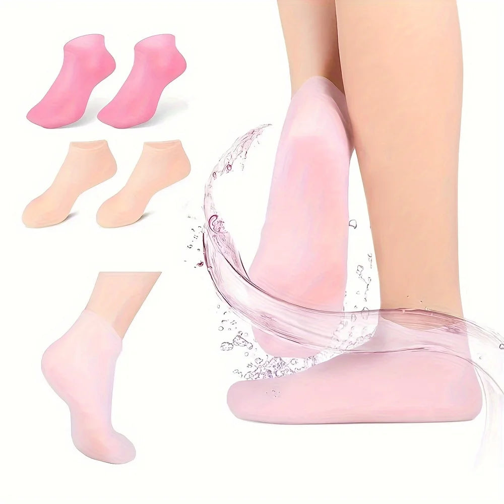 2er-Pack feuchtigkeitsspendende Silikon-Fußsocken – Elastische Spa-Gel-Socken für weiche & gepflegte Füße