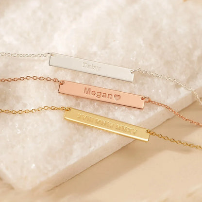 💖 Personalisierte Bar Halskette mit Namen – ✨ Gravierte Edelstahl Kette für Damen – 🎁 Individuelles Geschenk für Frauen