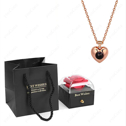 ❤️ Personalisierte Foto Projektions Halskette mit eigenem Bild – Herz Anhänger aus Edelstahl mit Rosen Geschenkbox für Damen