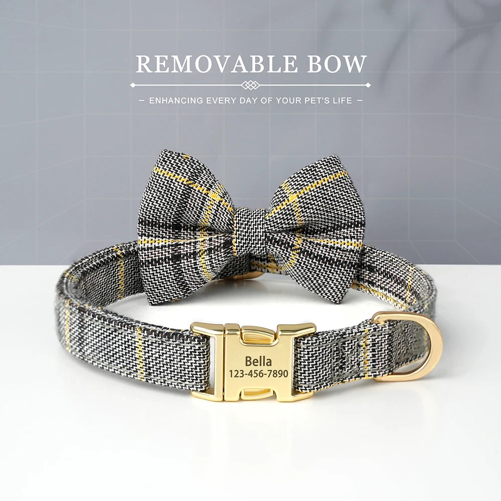 🐶 Personalisiertes Hundehalsband mit Fliege & Gravur – Name + Telefonnummer