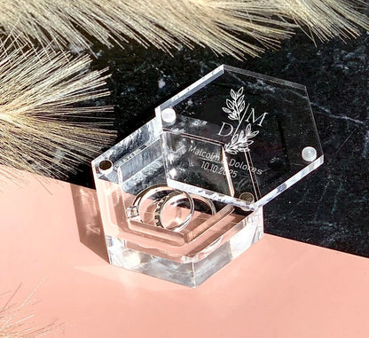 ✨ Personalisierte sechseckige Ringbox – Individuelle Acryl-Ringträgerbox für Verlobung & Hochzeit