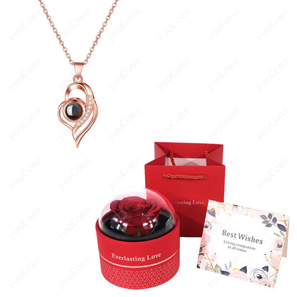 ❤️ Personalisierte Foto Projektions Halskette mit eigenem Bild – Edelstahl Halskette mit luxuriöser roter Rosen Geschenkbox für Damen