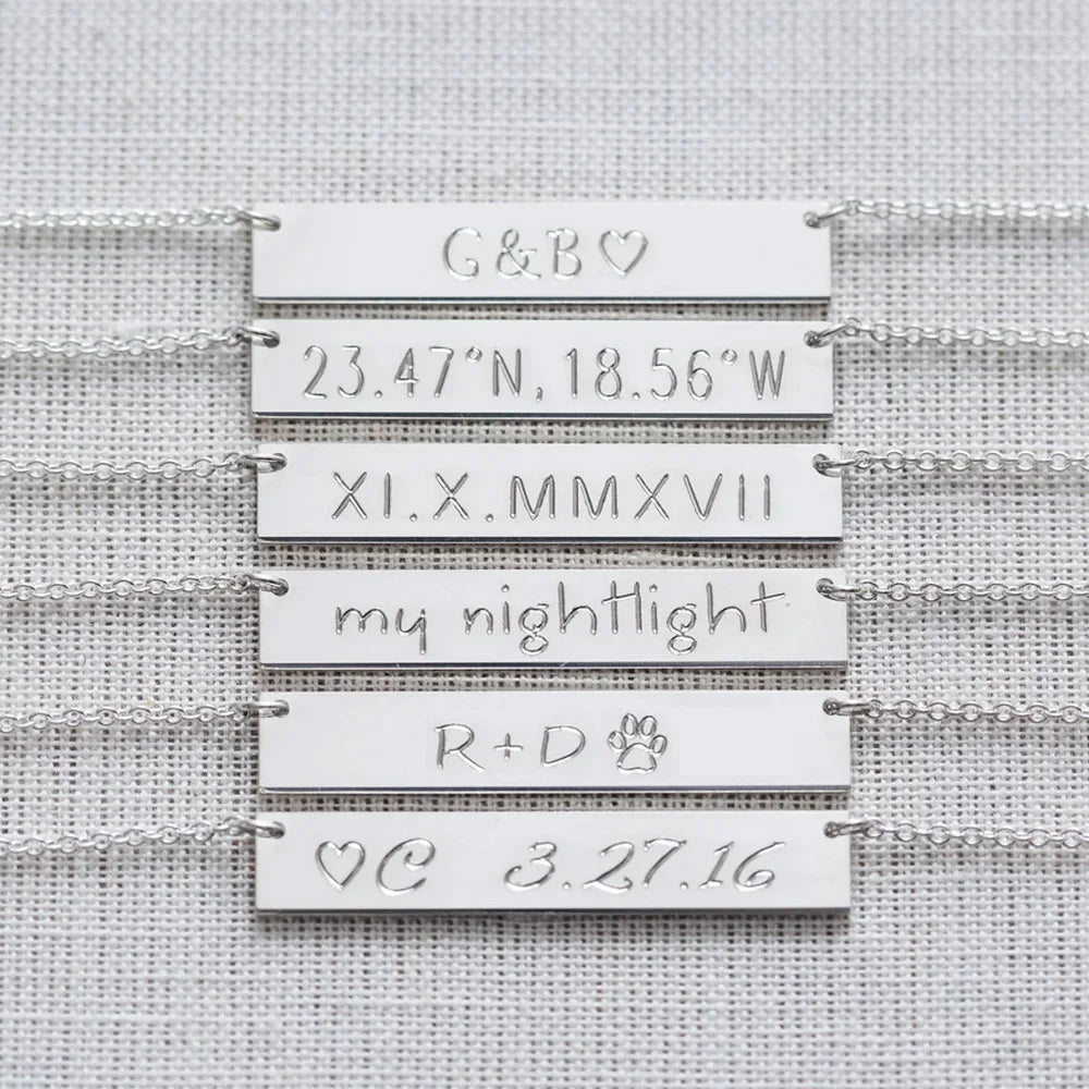 💖 Personalisierte Bar Halskette mit Namen – ✨ Gravierte Edelstahl Kette für Damen – 🎁 Individuelles Geschenk für Frauen