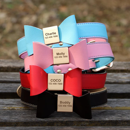 🎀 Personalisiertes Hundehalsband aus PU-Leder mit Schleife & Namensgravur