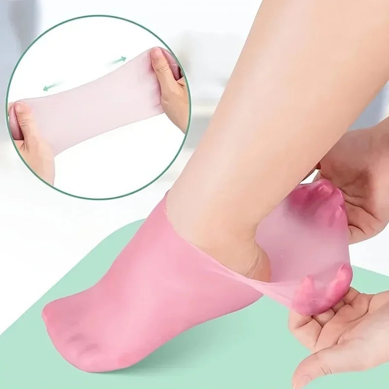 2er-Pack feuchtigkeitsspendende Silikon-Fußsocken – Elastische Spa-Gel-Socken für weiche & gepflegte Füße