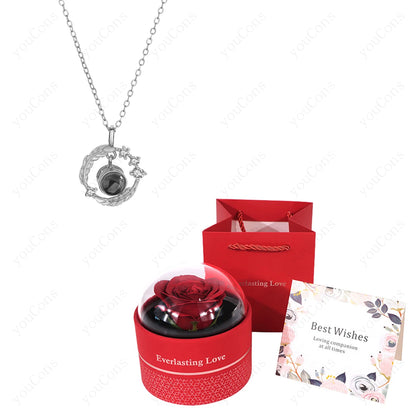 ❤️ Personalisierte Foto Projektions Halskette mit eigenem Bild – Edelstahl Halskette mit luxuriöser roter Rosen Geschenkbox für Damen