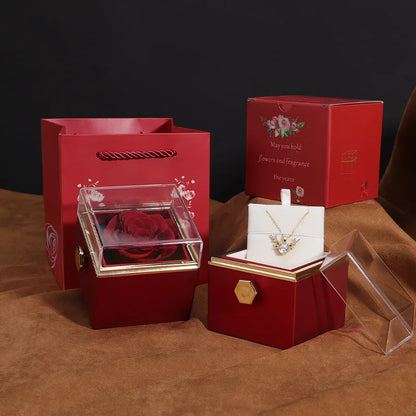 ❤️ Personalisierte Foto Projektions Halskette mit rotierender Rosen Geschenkbox – Herz Anhänger aus Edelstahl mit eigenem Bild für Damen