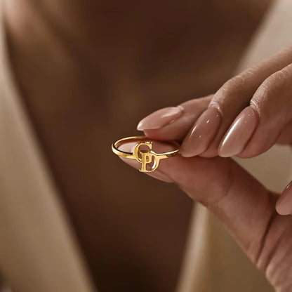 ❤️ Personalisierter offener Ring mit doppelten Initialen aus Edelstahl – Individueller Damen- & Partnerring