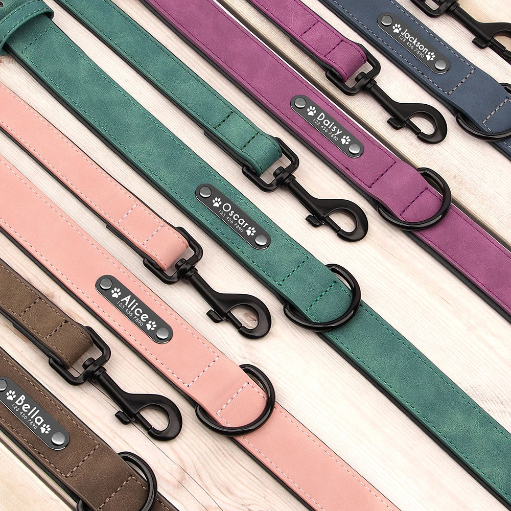 🐶 Personalisiertes Leder-Hundehalsband mit Leine – Halsband & Führleine im Set