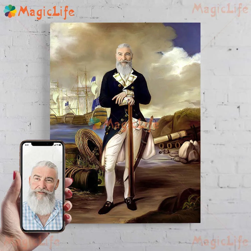 ✨ Personalisiertes Männer König & Prinz Portrait Poster – Vintage Leinwand Wandkunst