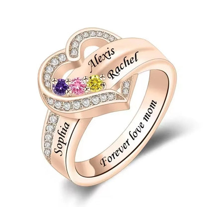 💍 Personalisierter Geburtsstein Ring mit Namen – 💎 Individueller Familienring mit Herz & Zirkonia – 🎁 Personalisiertes Geschenk für Frauen