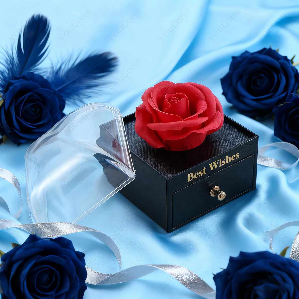 ❤️ Personalisierte Foto Projektions Halskette mit eigenem Bild – Herz Anhänger aus Edelstahl mit Rosen Geschenkbox für Damen
